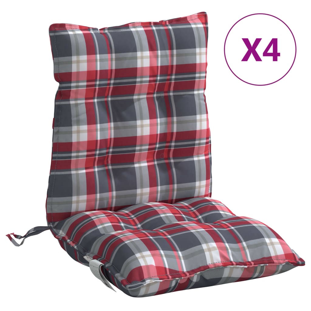 vidaXL Coussins de chaise à dossier bas lot de 4 motif carreaux rouge