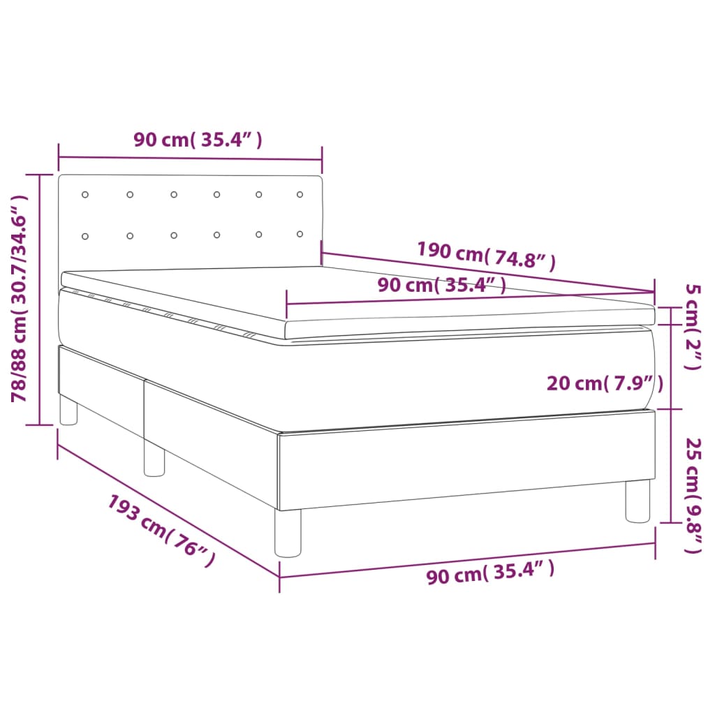 vidaXL Sommier à lattes de lit avec matelas Noir 90x190 cm Velours