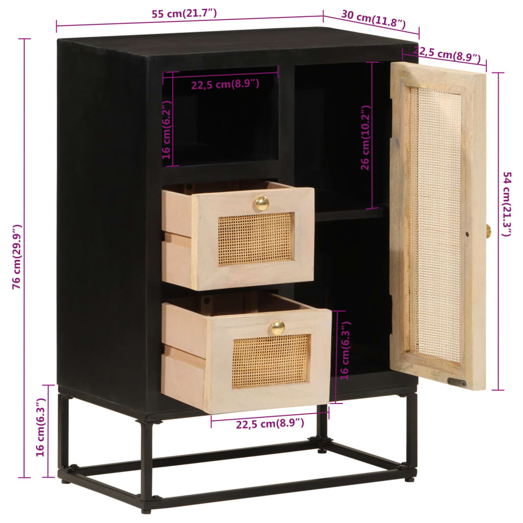 vidaXL Buffet noir 55x30x76 cm bois massif de manguier et fer