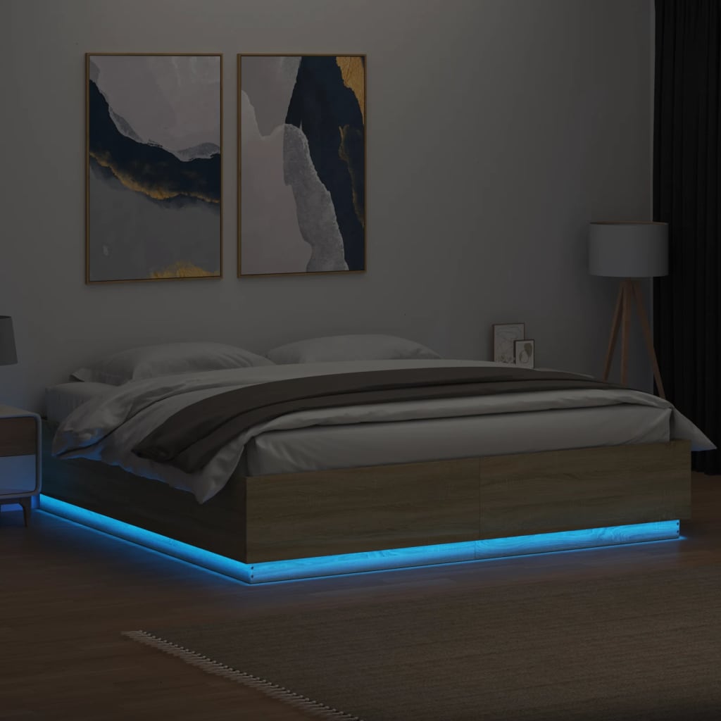 vidaXL Cadre de lit avec LED sans matelas chêne sonoma 200x200 cm