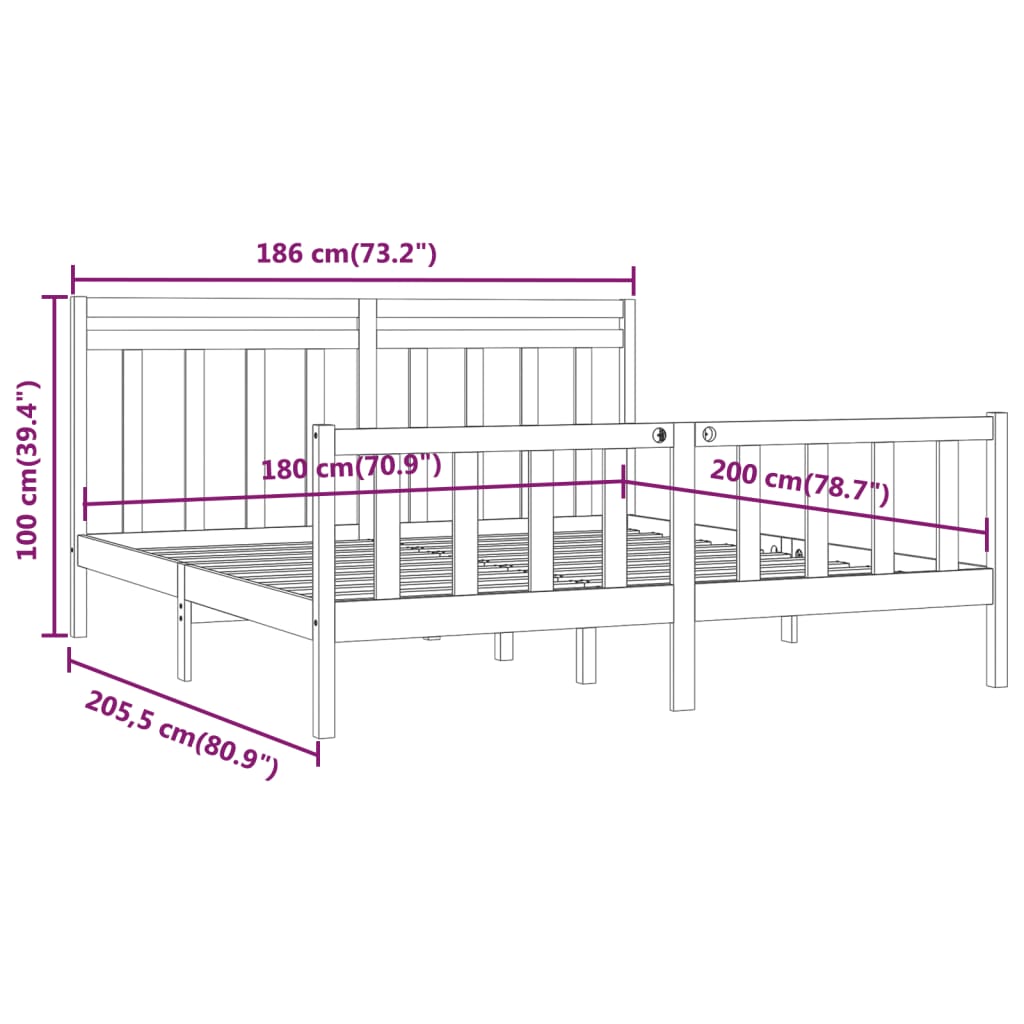 vidaXL Cadre de lit sans matelas blanc bois massif de pin 180x200 cm