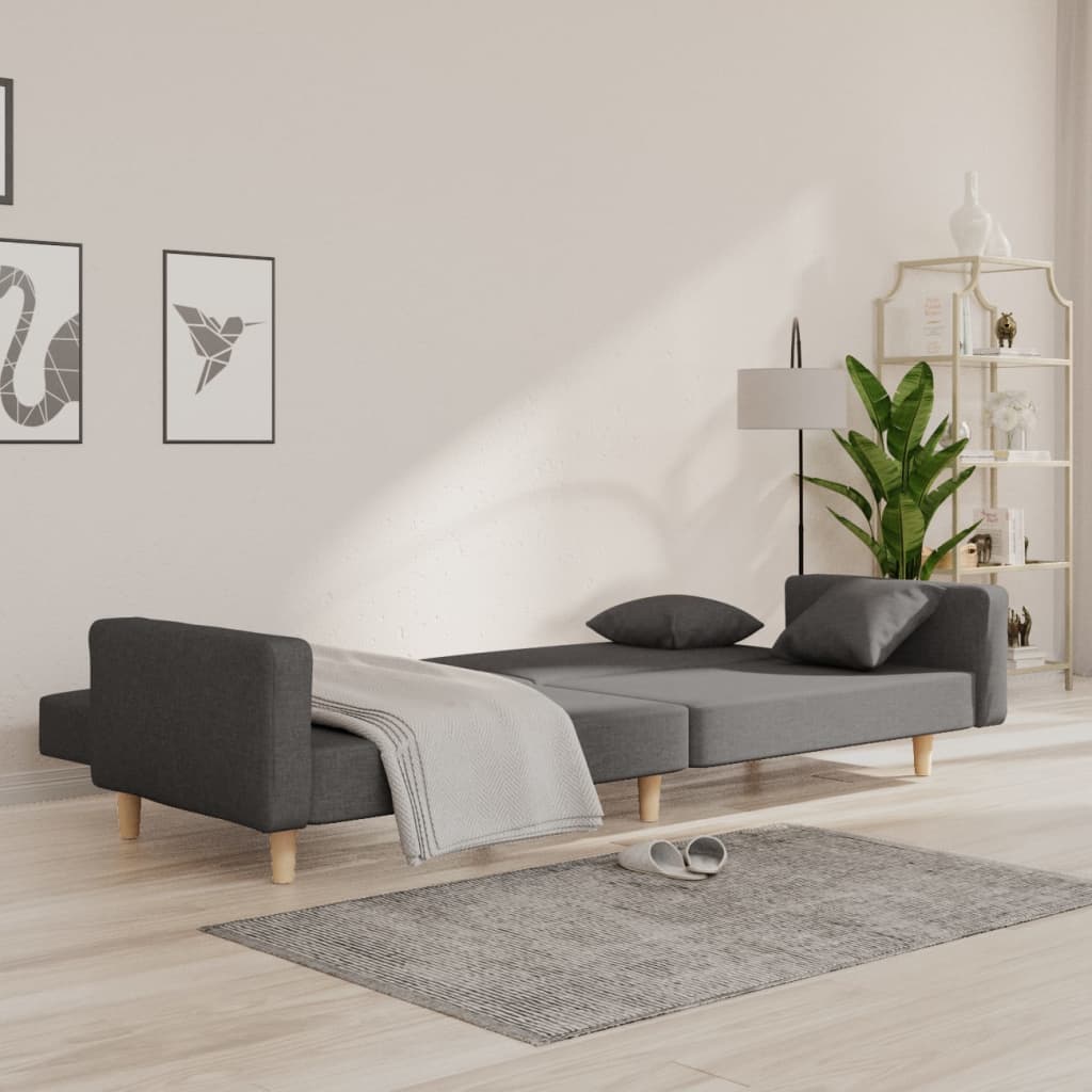 vidaXL Canapé-lit à 2 places avec deux oreillers Gris foncé Tissu