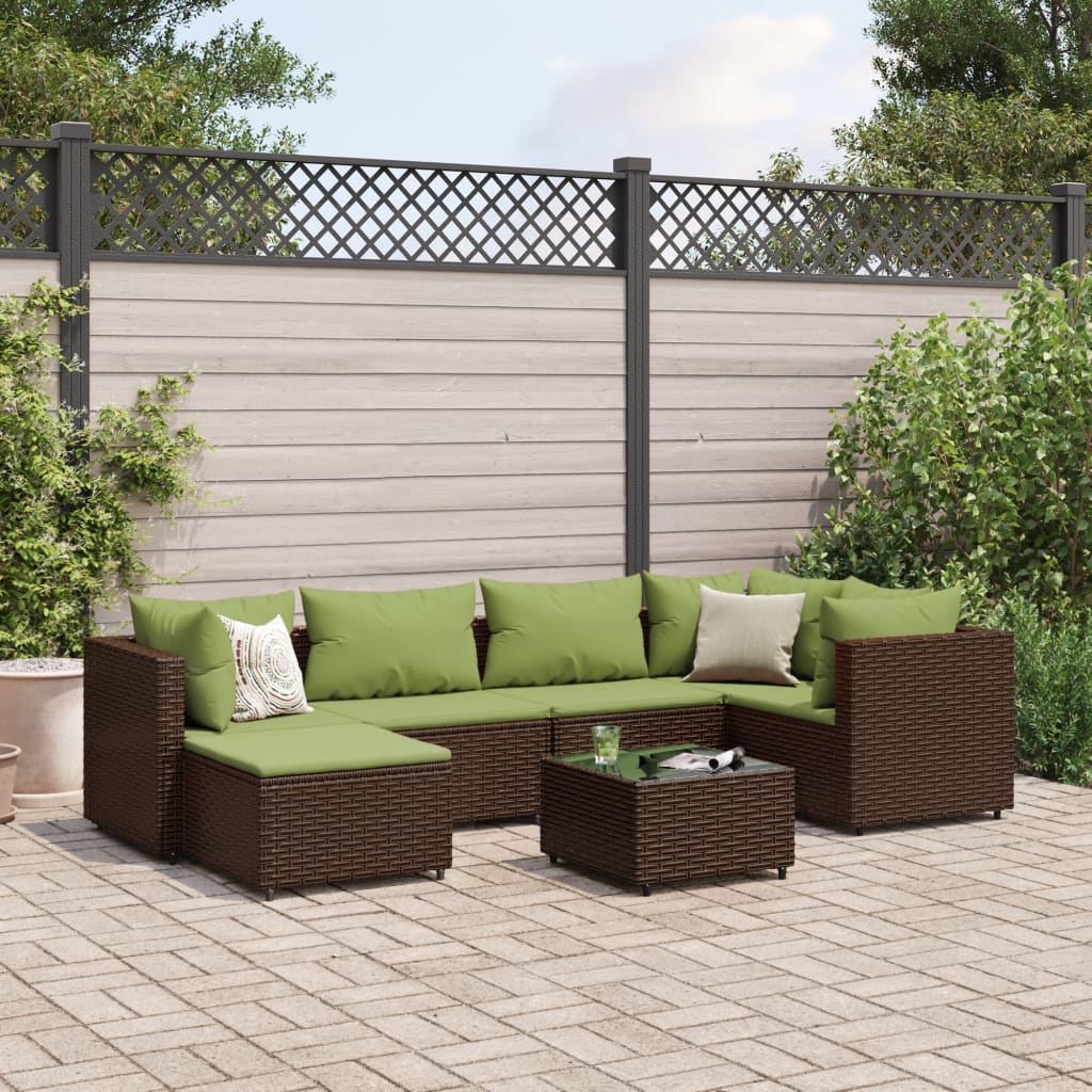 vidaXL Salon de jardin avec coussins 7 pcs marron résine tressée