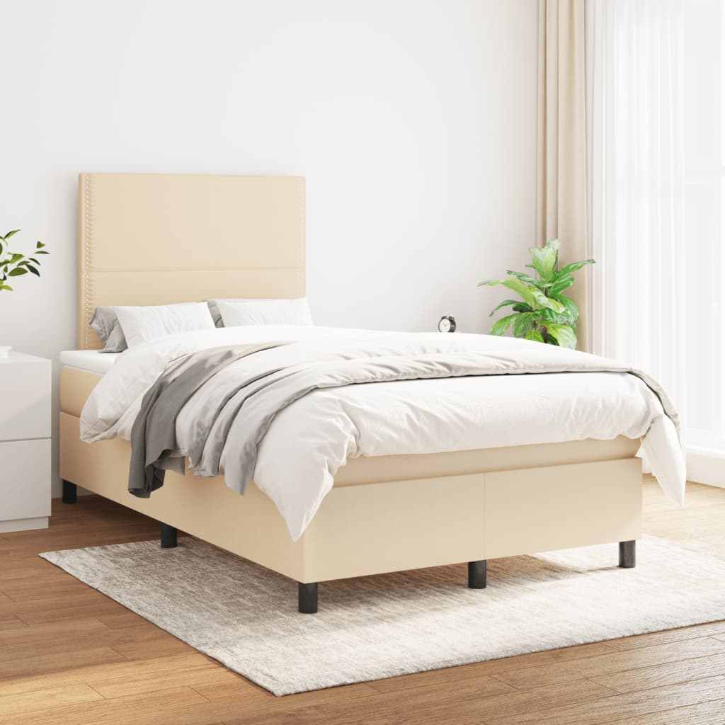 vidaXL Sommier à lattes de lit avec matelas crème 120x190 cm tissu