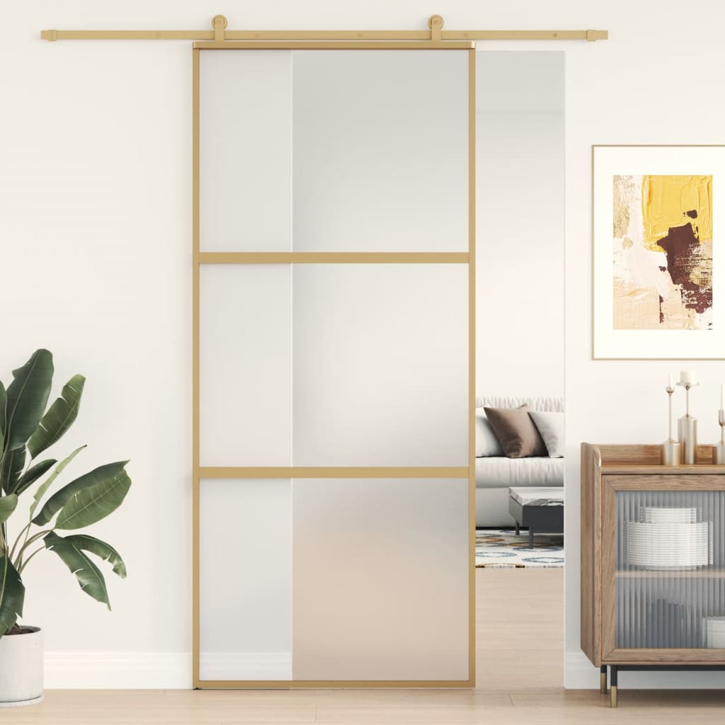 vidaXL Porte coulissante doré 90x205 cm verre ESG dépoli et aluminium