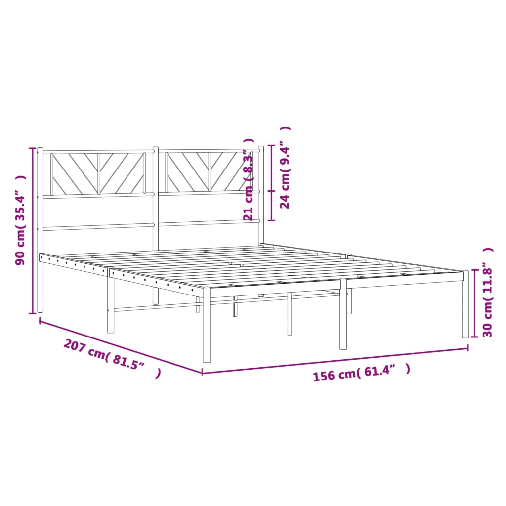 vidaXL Cadre de lit métal sans matelas avec tête de lit noir 150x200cm