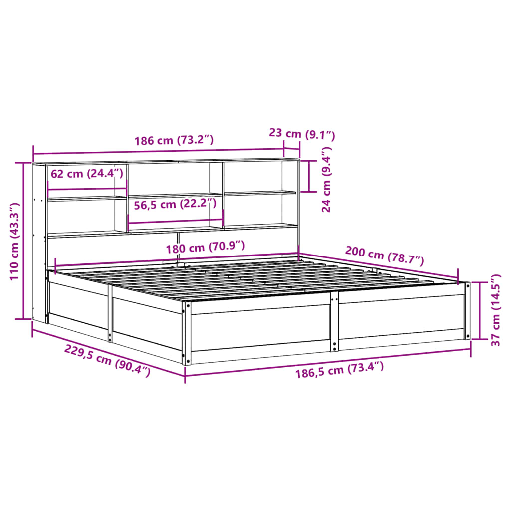 vidaXL Cadre de lit sans matelas blanc 180x200 cm bois massif de pin