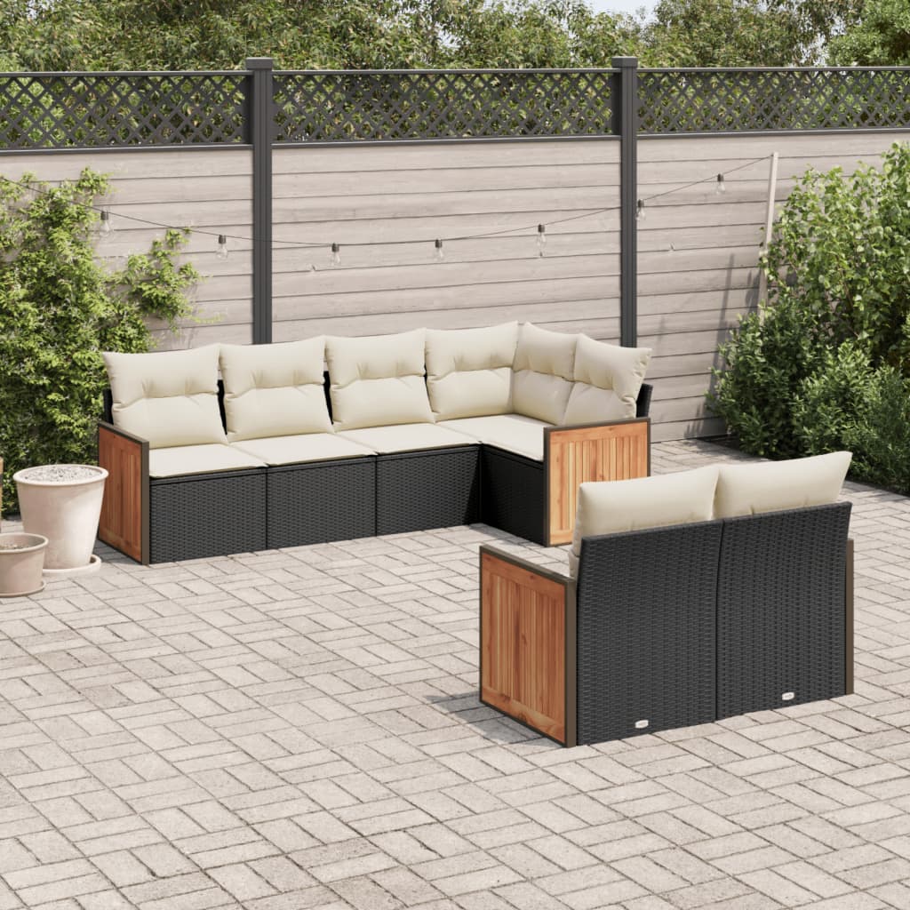 vidaXL Salon de jardin 7 pcs avec coussins noir résine tressée