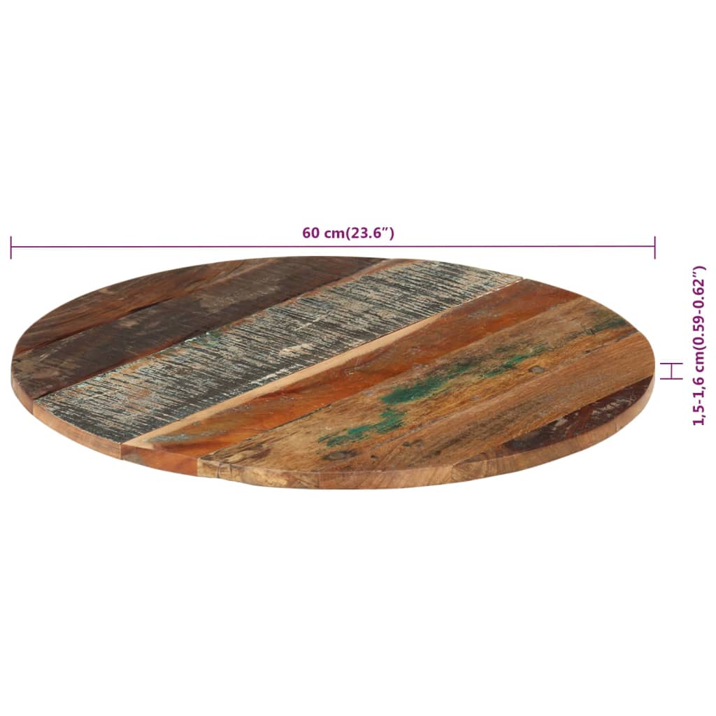 vidaXL Dessus de table rond 60 cm 15-16 mm Bois de récupération