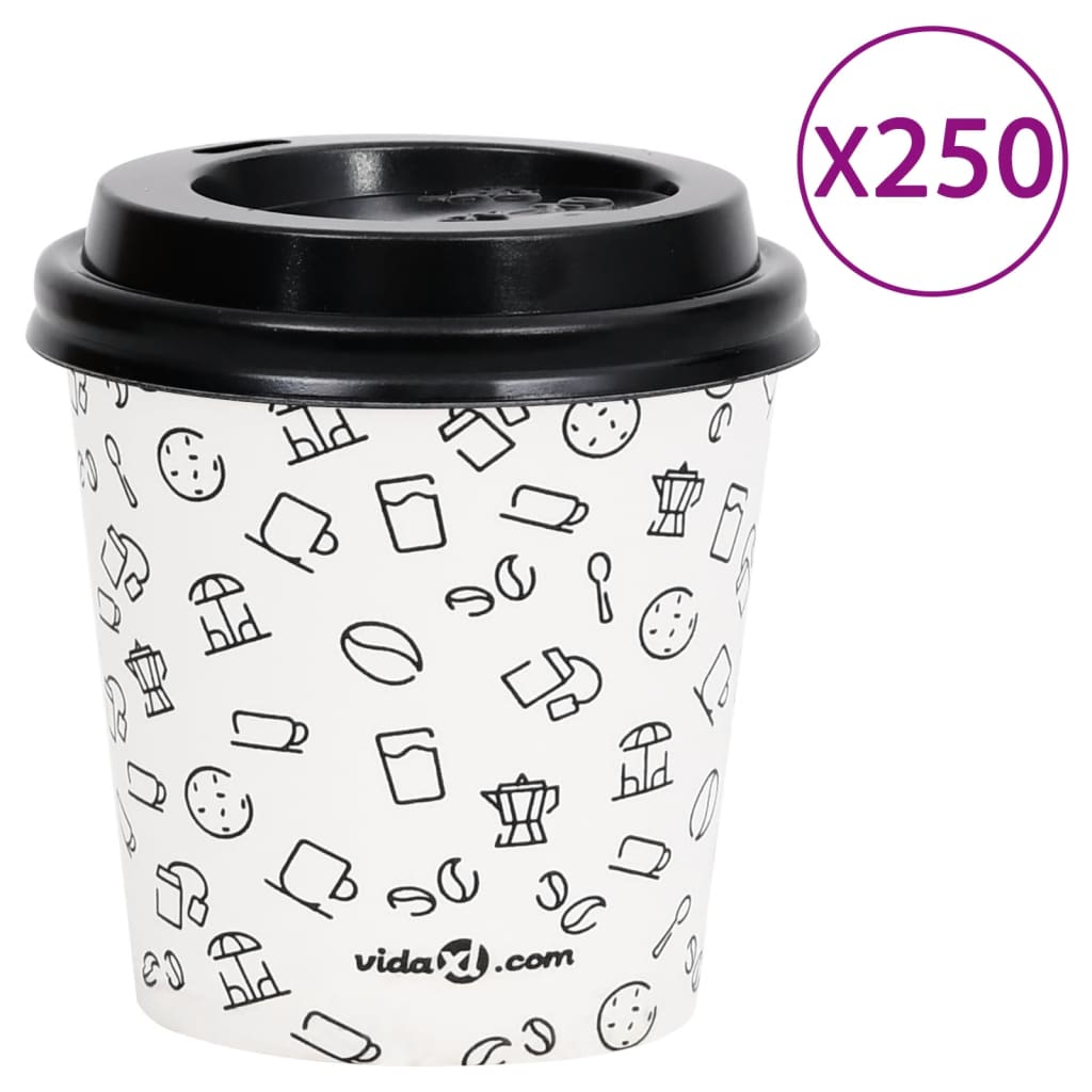 vidaXL Tasses à café en papier et couvercles 120 ml 250 pcs Blanc/noir