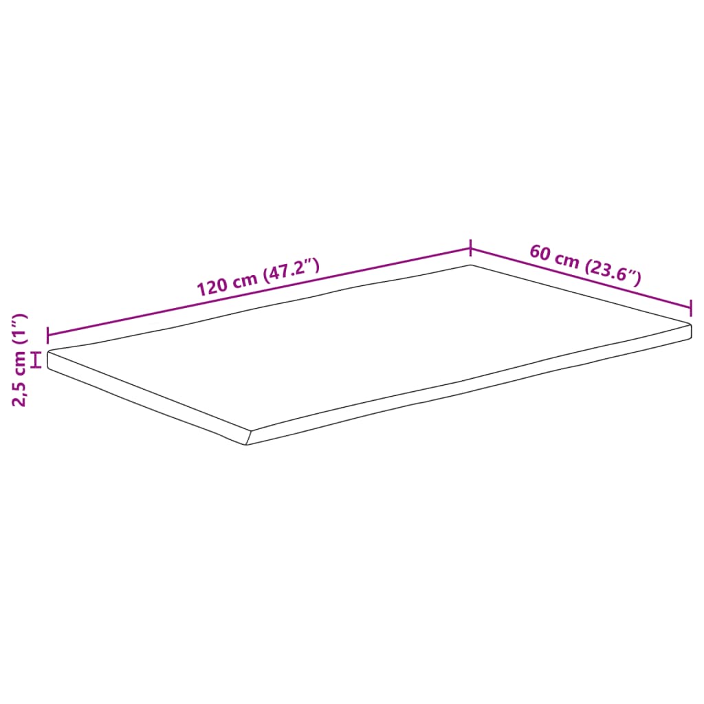 vidaXL Dessus de table 120x60x2,5 cm bord vivant bois massif manguier