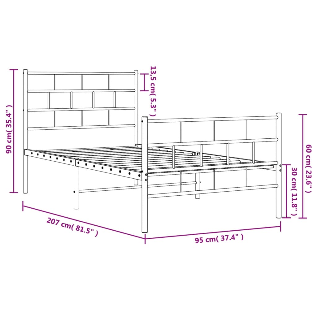 vidaXL Cadre de lit métal sans matelas avec pied de lit blanc 90x200cm