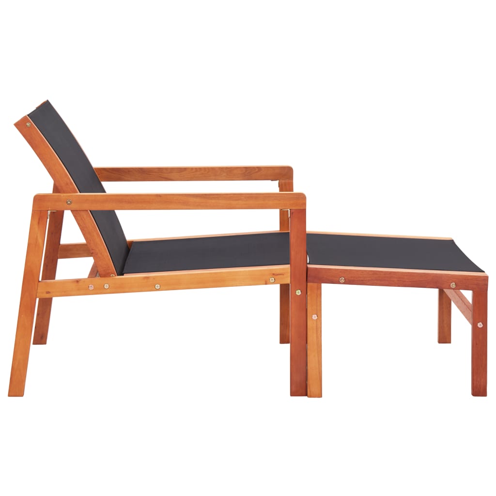 vidaXL Chaise de jardin et repose-pied Eucalyptus solide et textilène