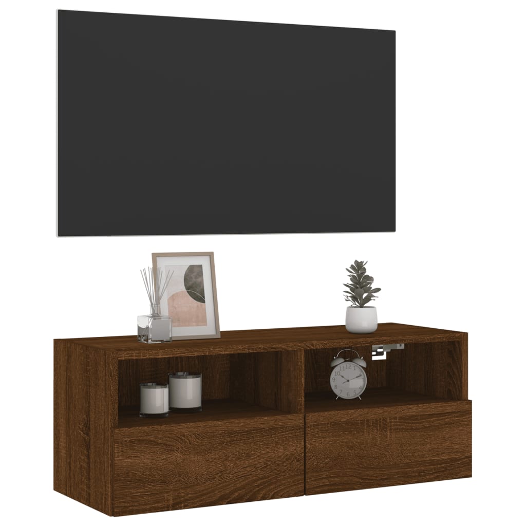 vidaXL Meuble TV mural chêne marron 80x30x30 cm bois d'ingénierie