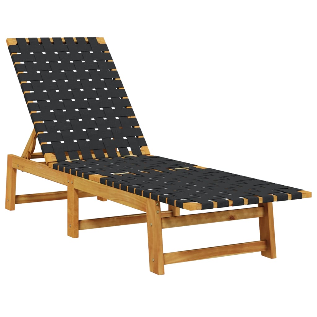 vidaXL Chaises longues avec table noir bois d'acacia solide et tissu