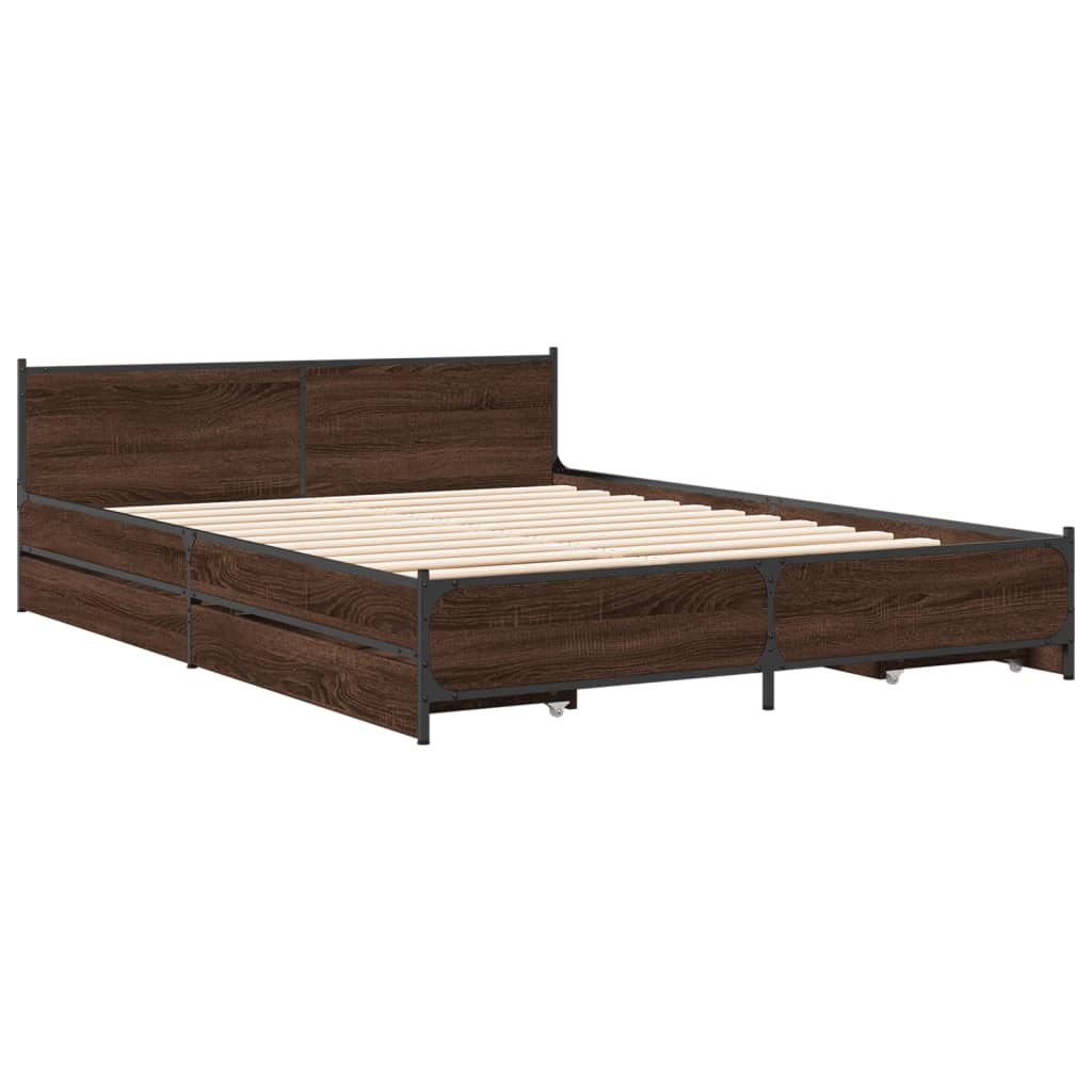 vidaXL Cadre de lit avec tiroirs sans matelas chêne marron 140x190 cm