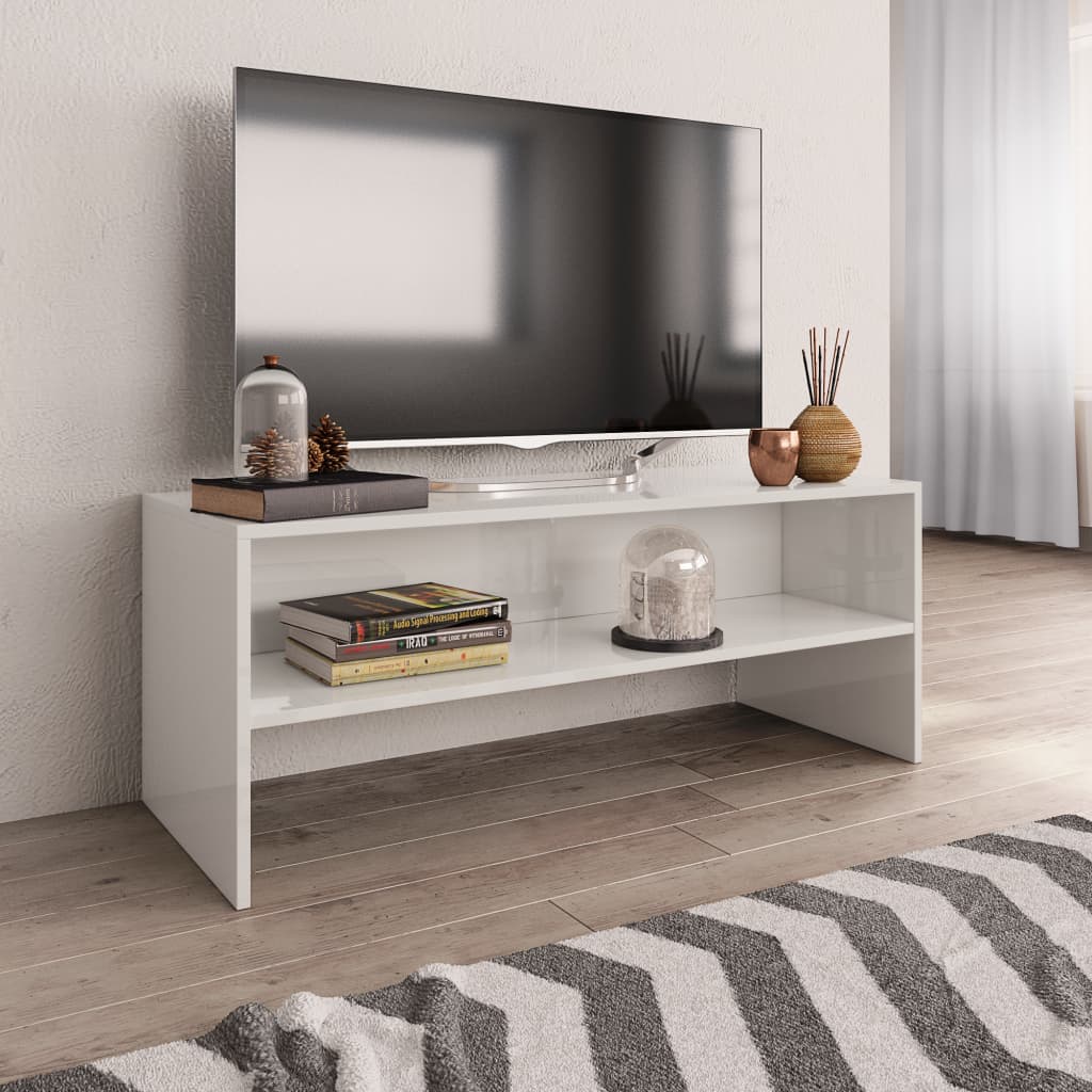vidaXL Meuble TV Blanc brillant 100x40x40 cm Bois d’ingénierie