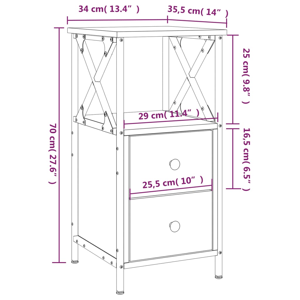 vidaXL Table de chevet noir 34x35,5x70 cm bois d’ingénierie