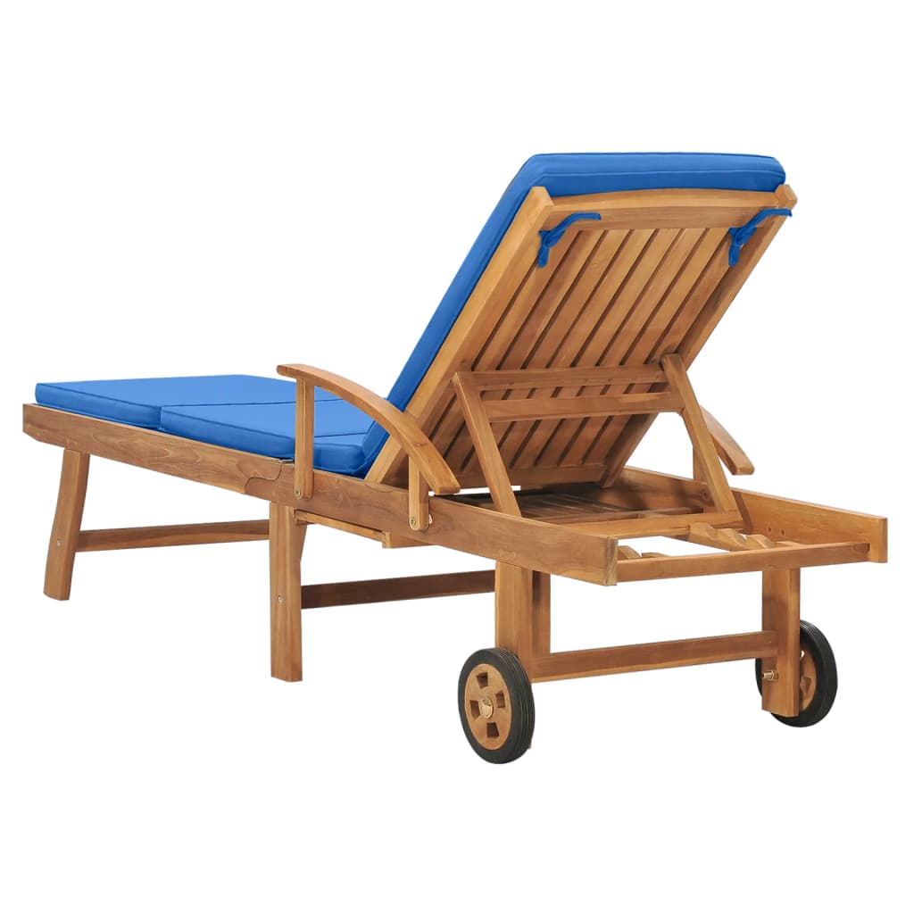 vidaXL Chaise longue avec coussin Bois de teck solide Bleu