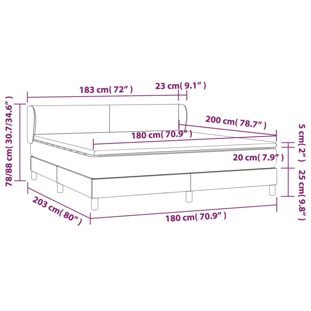 vidaXL Sommier à lattes de lit avec matelas Gris foncé 180x200cm Tissu