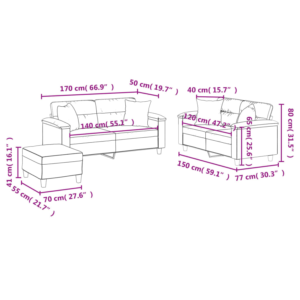 vidaXL Ensemble de canapés 3 pcs avec coussins noir similicuir