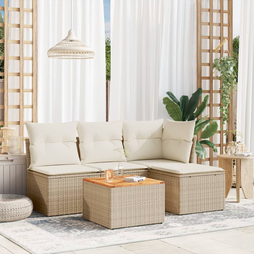 vidaXL Salon de jardin avec coussins 5 pcs beige résine tressée