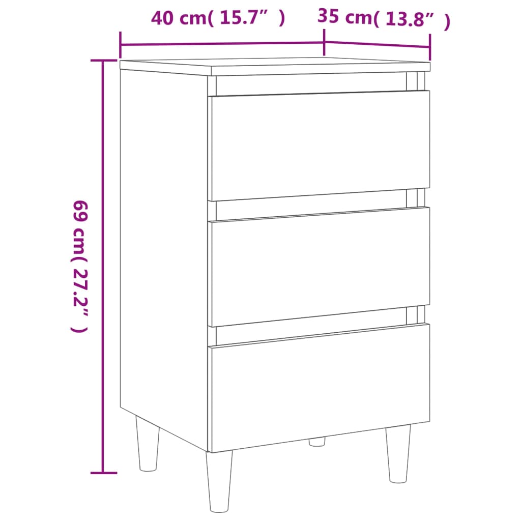 vidaXL Tables de chevet avec pieds en bois 2 pcs gris béton 40x35x69cm