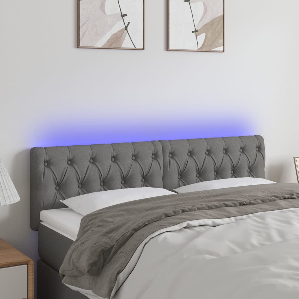 vidaXL Tête de lit à LED Gris foncé 144x7x78/88 cm Tissu