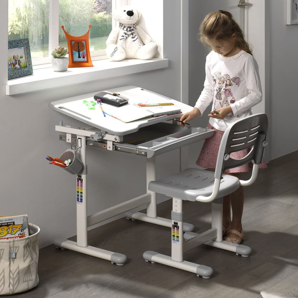 Vipack Bureau réglable enfant Comfortline 201 et chaise Gris et blanc