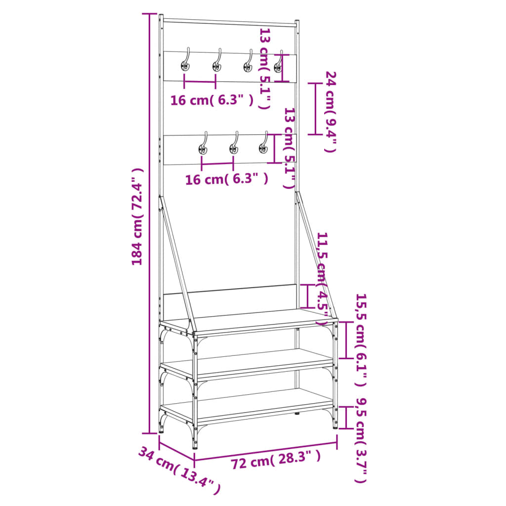 vidaXL Porte-vêtements et rangement des chaussures chêne sonoma