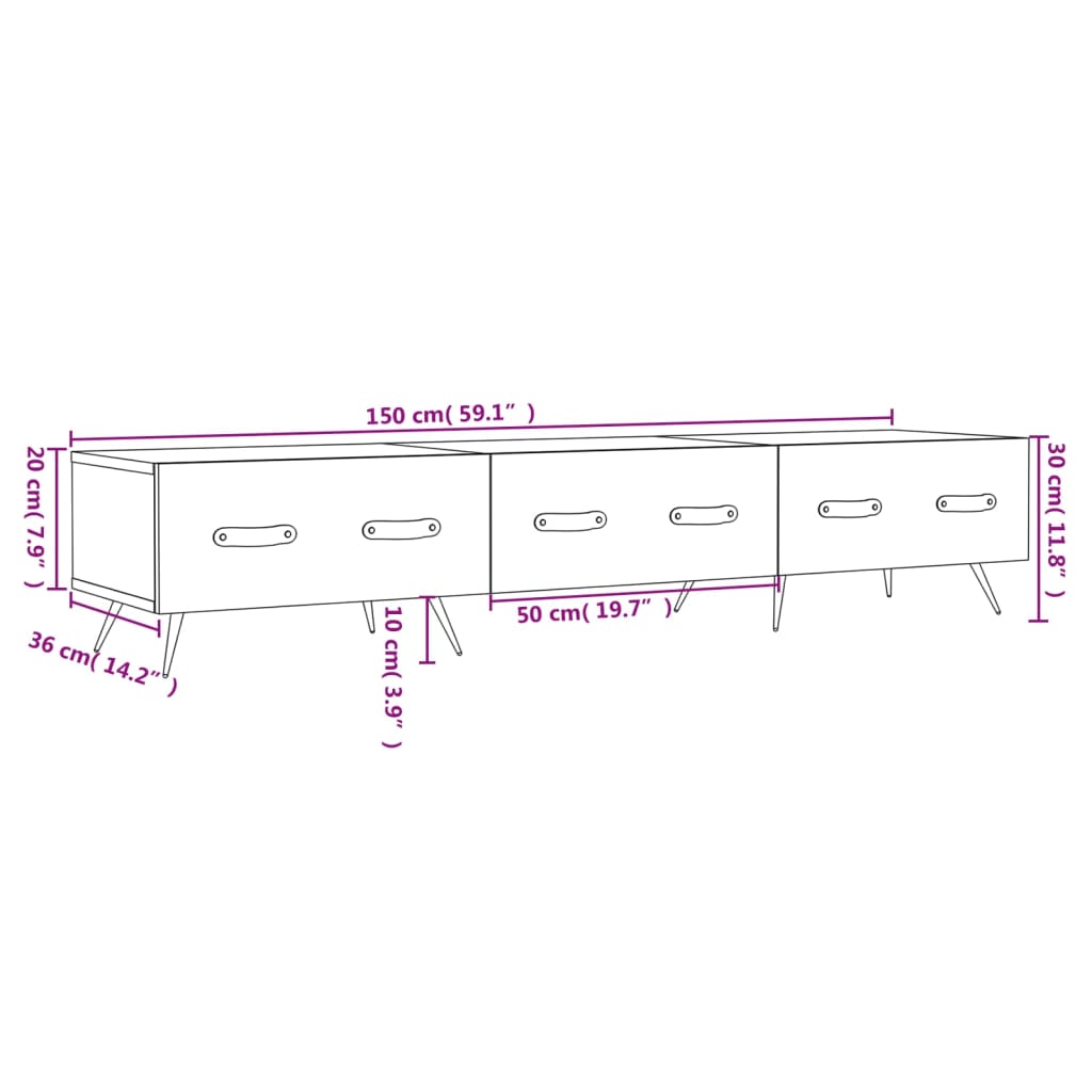 vidaXL Meuble TV blanc 150x36x30 cm bois d'ingénierie