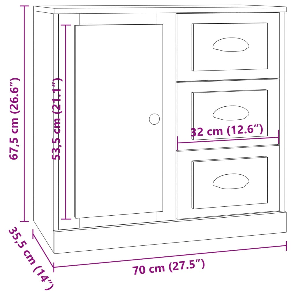 vidaXL Buffets 3 pcs Blanc Bois d'ingénierie