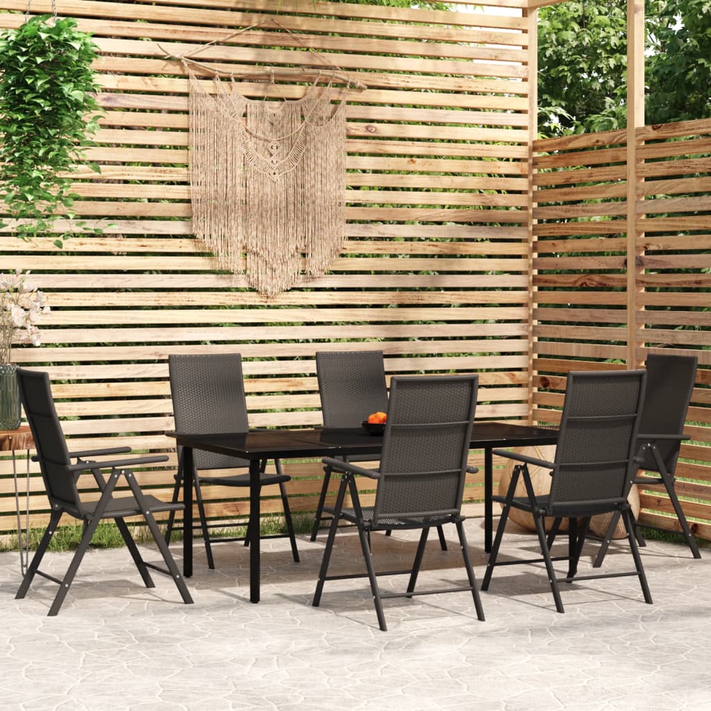 vidaXL Ensemble à manger de jardin 7 pcs Noir