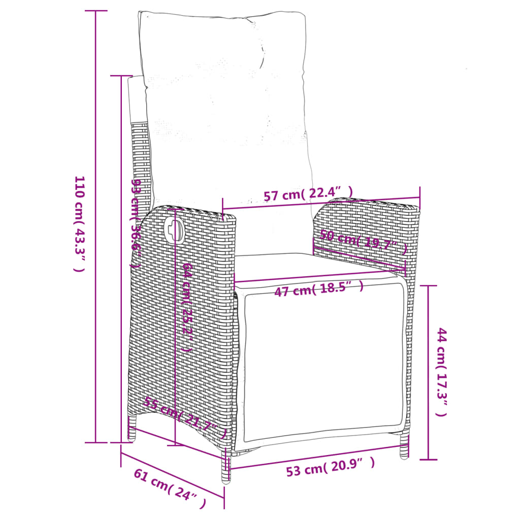 vidaXL Chaise inclinable de jardin et repose-pied noir résine tressée