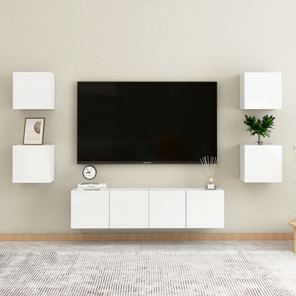 vidaXL Meubles TV muraux 4 pcs Blanc brillant 30,5x30x30 cm