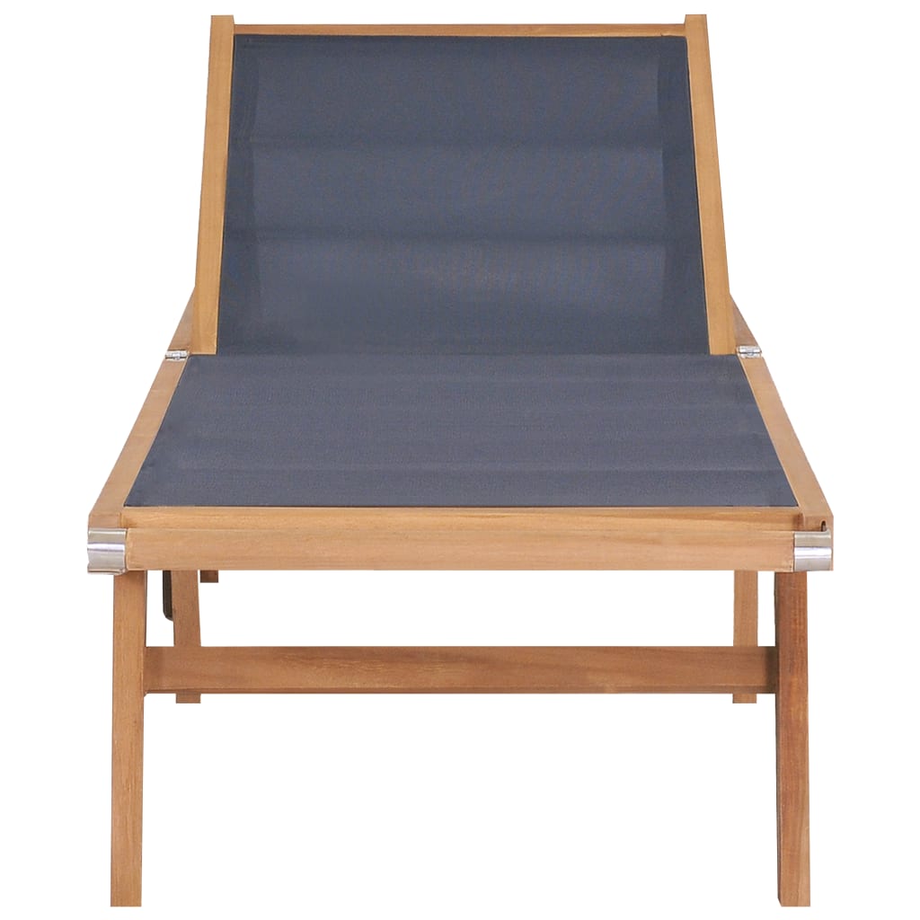 vidaXL Chaise longue pliable avec roulettes Teck massif et textilène