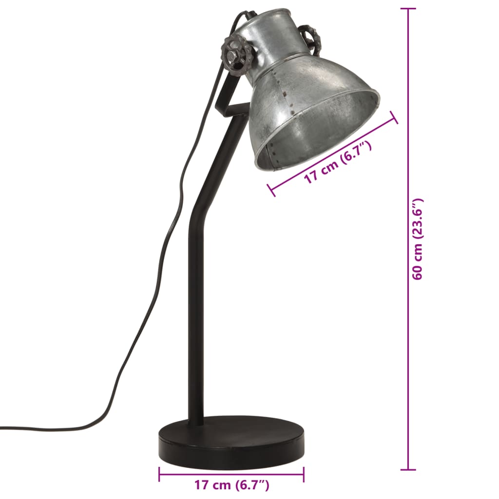 vidaXL Lampe de bureau 25 W argent vintage 17x17x60 cm E27