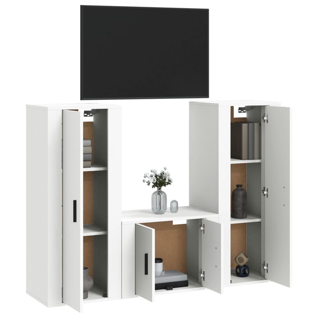 vidaXL Ensemble de meubles TV 3 pcs Blanc Bois d'ingénierie