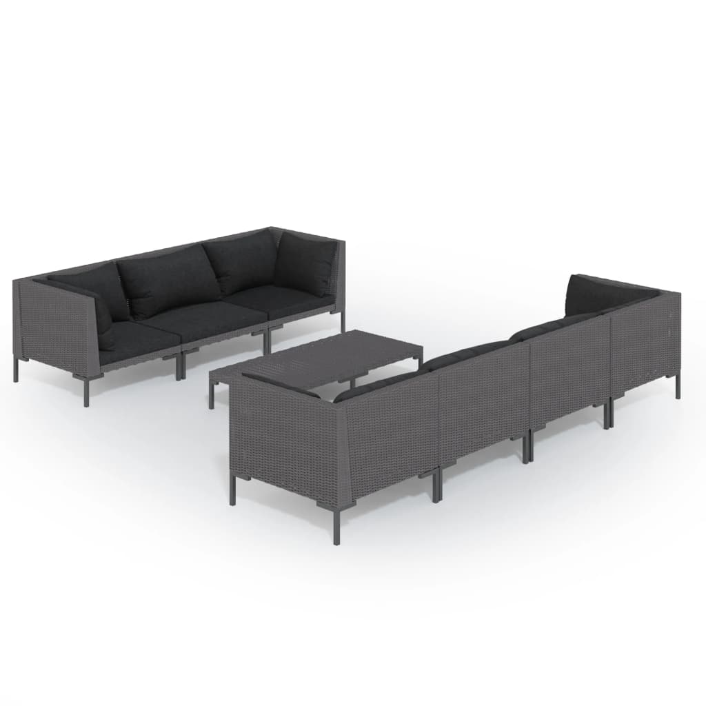 vidaXL Salon de jardin 8 pcs avec coussins Résine tressée Gris foncé