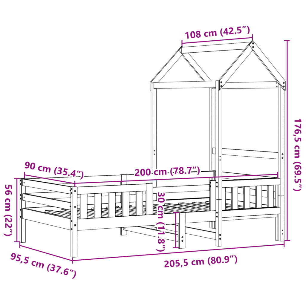 vidaXL Cadre de lit avec toit sans matelas 90x200 cm