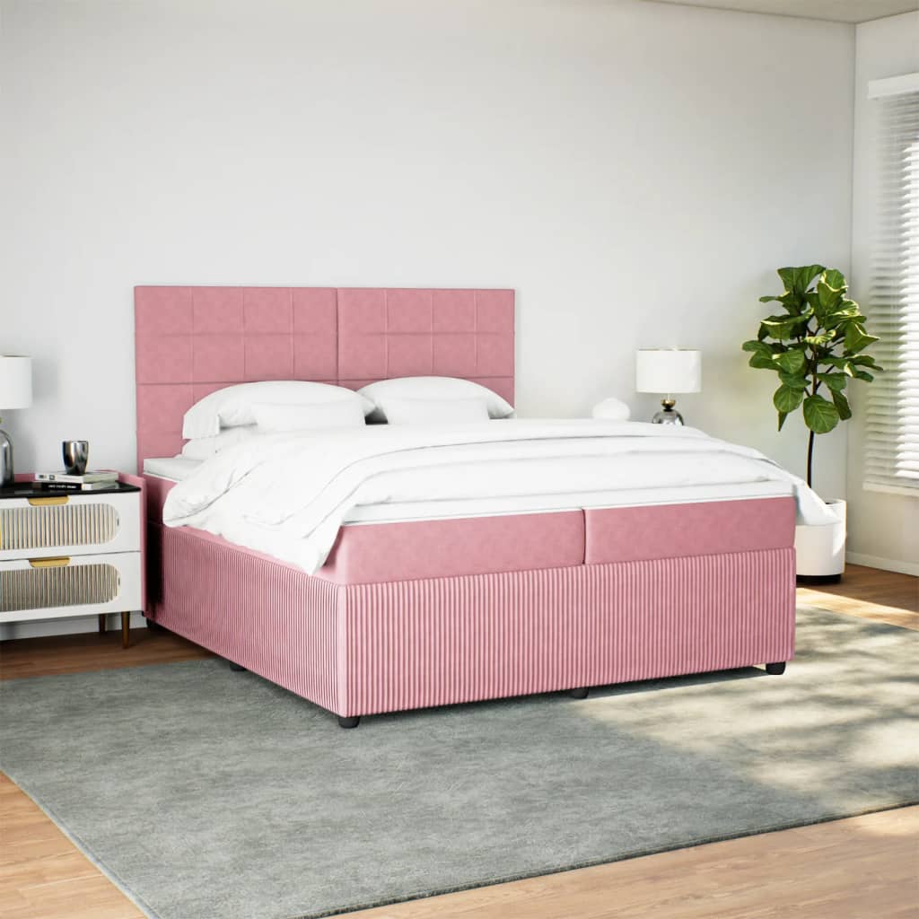 vidaXL Sommier à lattes de lit avec matelas Rose 200x200 cm Velours