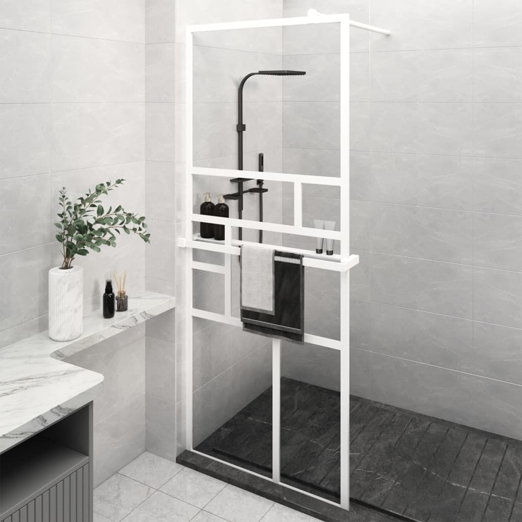 vidaXL Paroi de douche et étagère Blanc 90x195 cm Verre ESG&Aluminium