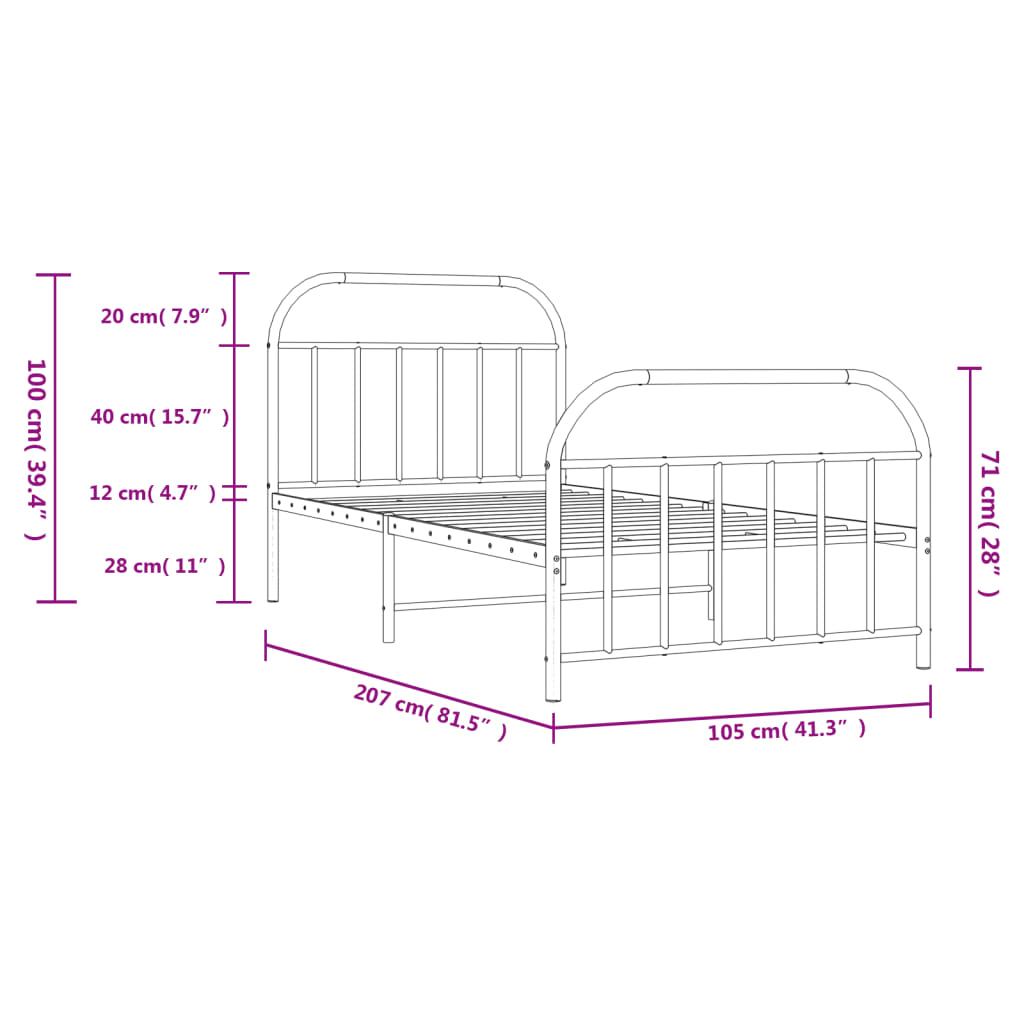 vidaXL Cadre de lit métal sans matelas et pied de lit blanc 100x200 cm