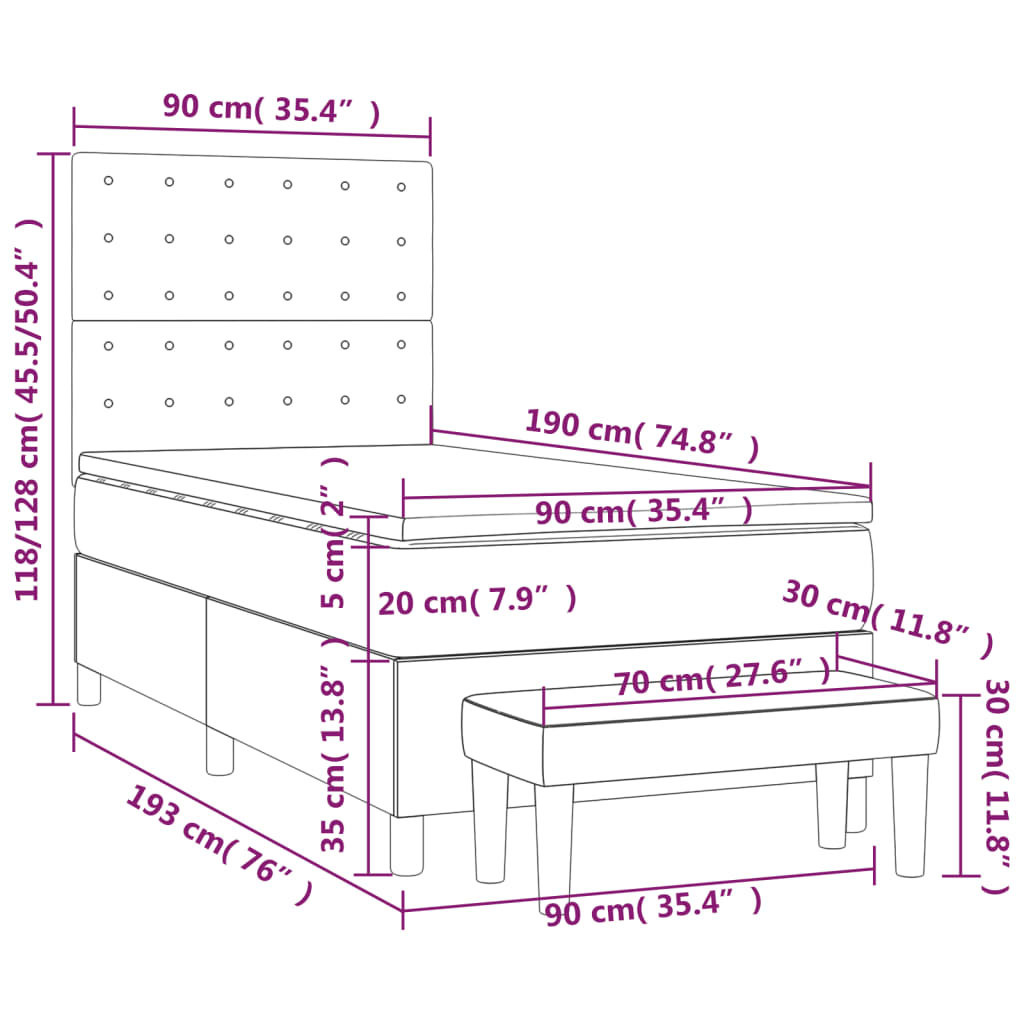 vidaXL Sommier à lattes de lit avec matelas Noir 90x190 cm Velours