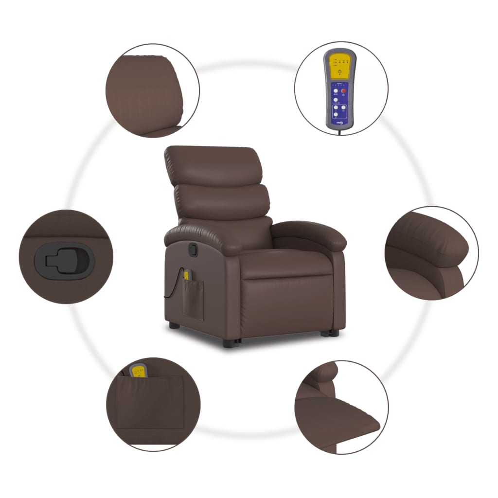 vidaXL Fauteuil inclinable de massage Marron Similicuir