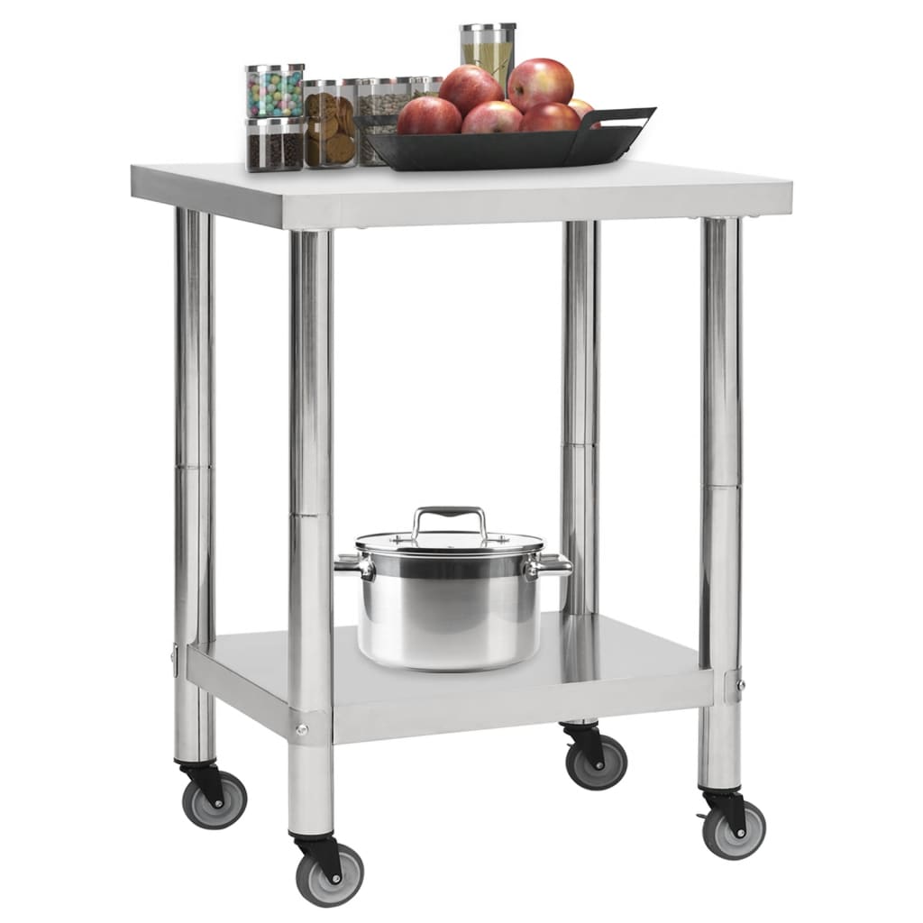 vidaXL Table de travail de cuisine avec roues 80x45x85 cm Inox