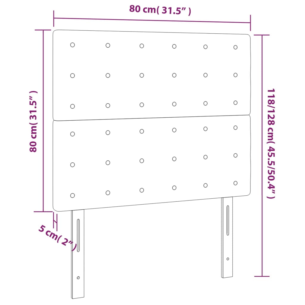 vidaXL Têtes de lit 2 pcs Noir 80x5x78/88 cm Tissu