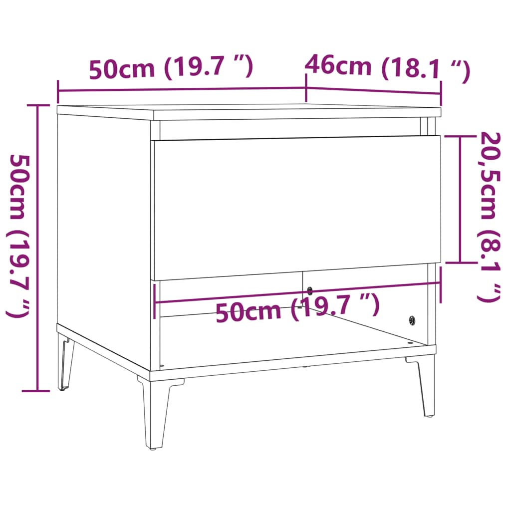vidaXL Tables d'appoint 2 pcs Chêne sonoma 50x46x50 cm Bois ingénierie