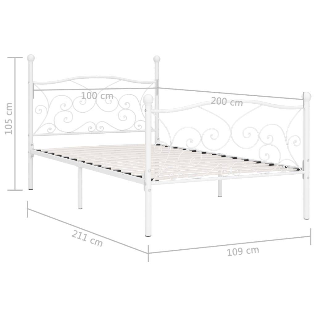 vidaXL Cadre de lit et sommier à lattes Blanc Métal 100 x 200 cm
