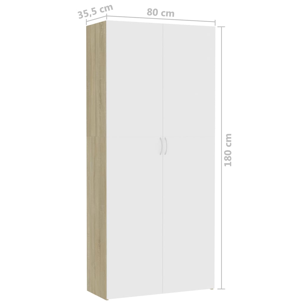vidaXL Armoire de rangement Blanc et chêne sonoma 80x35,5x180 cm